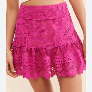 Farm Rio Morada Boa Guipire Lace Pink Mini Skirt Size L
